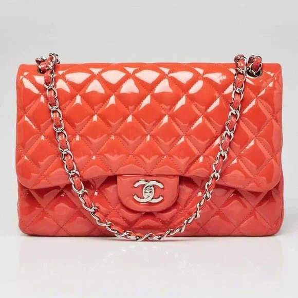 Chanel Pink Quilted Patent Leather Classic Jumbo Double Flap Bag Shoulder Bags